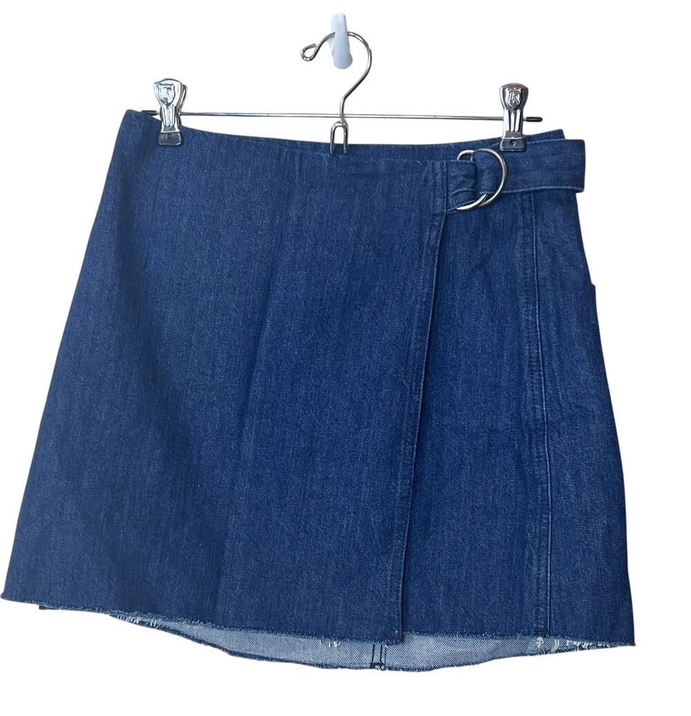 Madewell Wrap Jean Mini Skirt Raw Hem Blue Women's 0 Buckle Closure